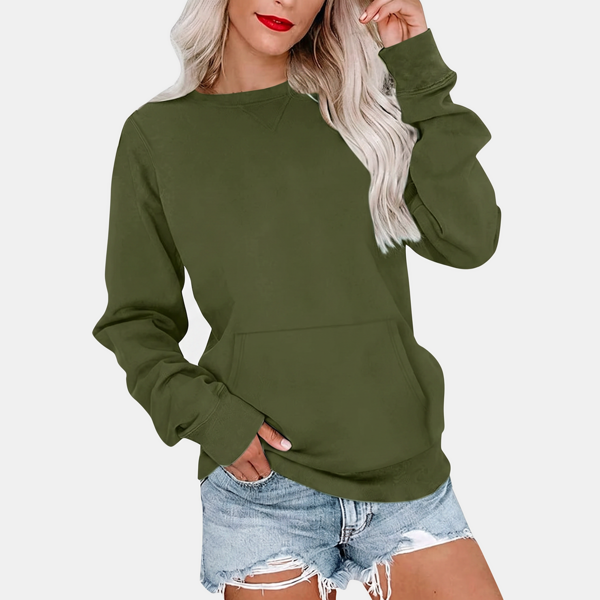 Women's Crewneck Kangaroo Pocket Oversized Sweatshirt