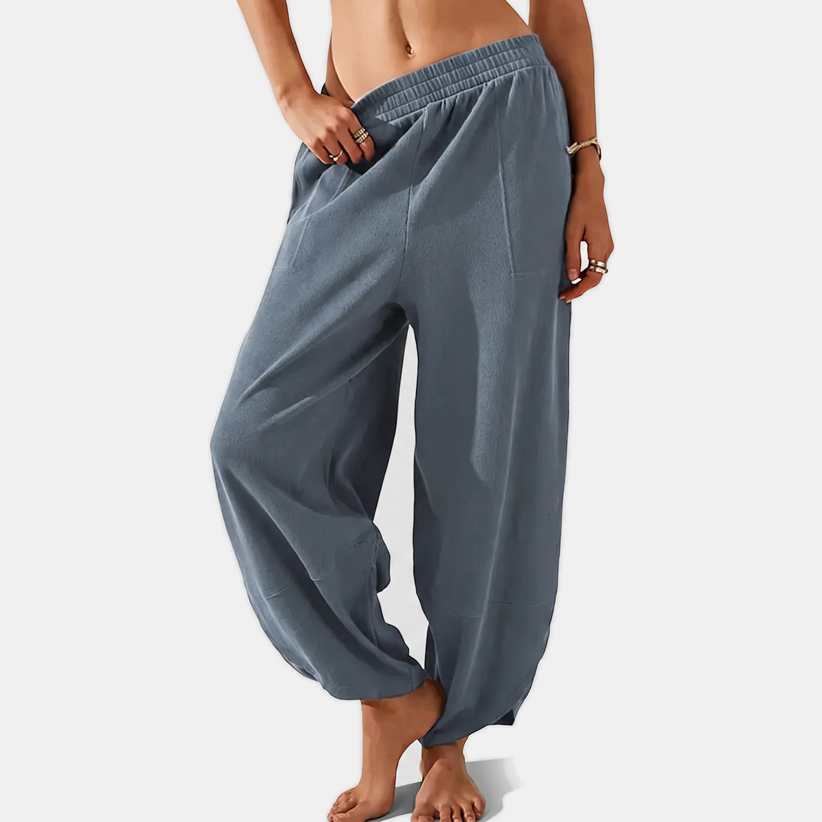 Women's Baggy Wide Leg Pants with Pockets Elastic Waist