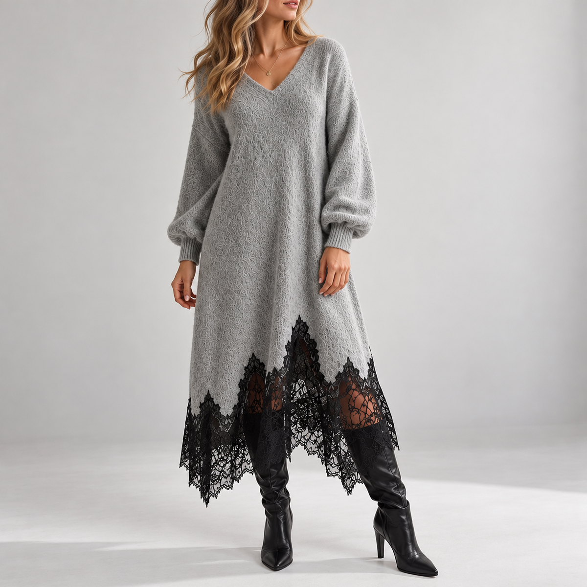 Odette | Lace Trim Sweater Dress