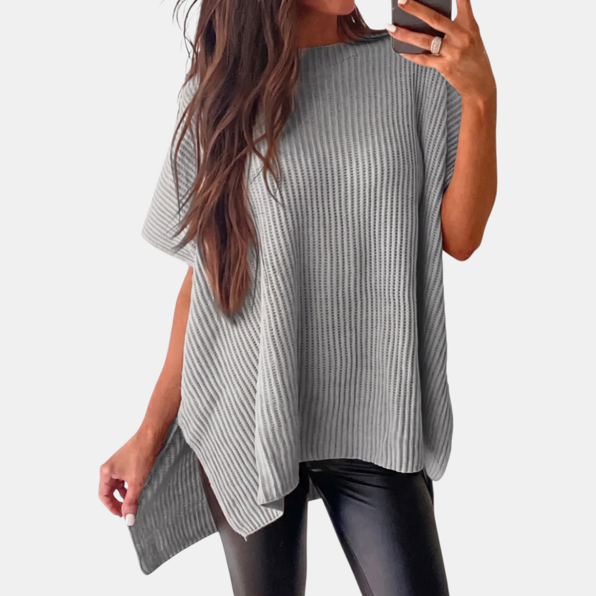 Women's Oversized Drop Shoulder Knit Sweater with Side Slits