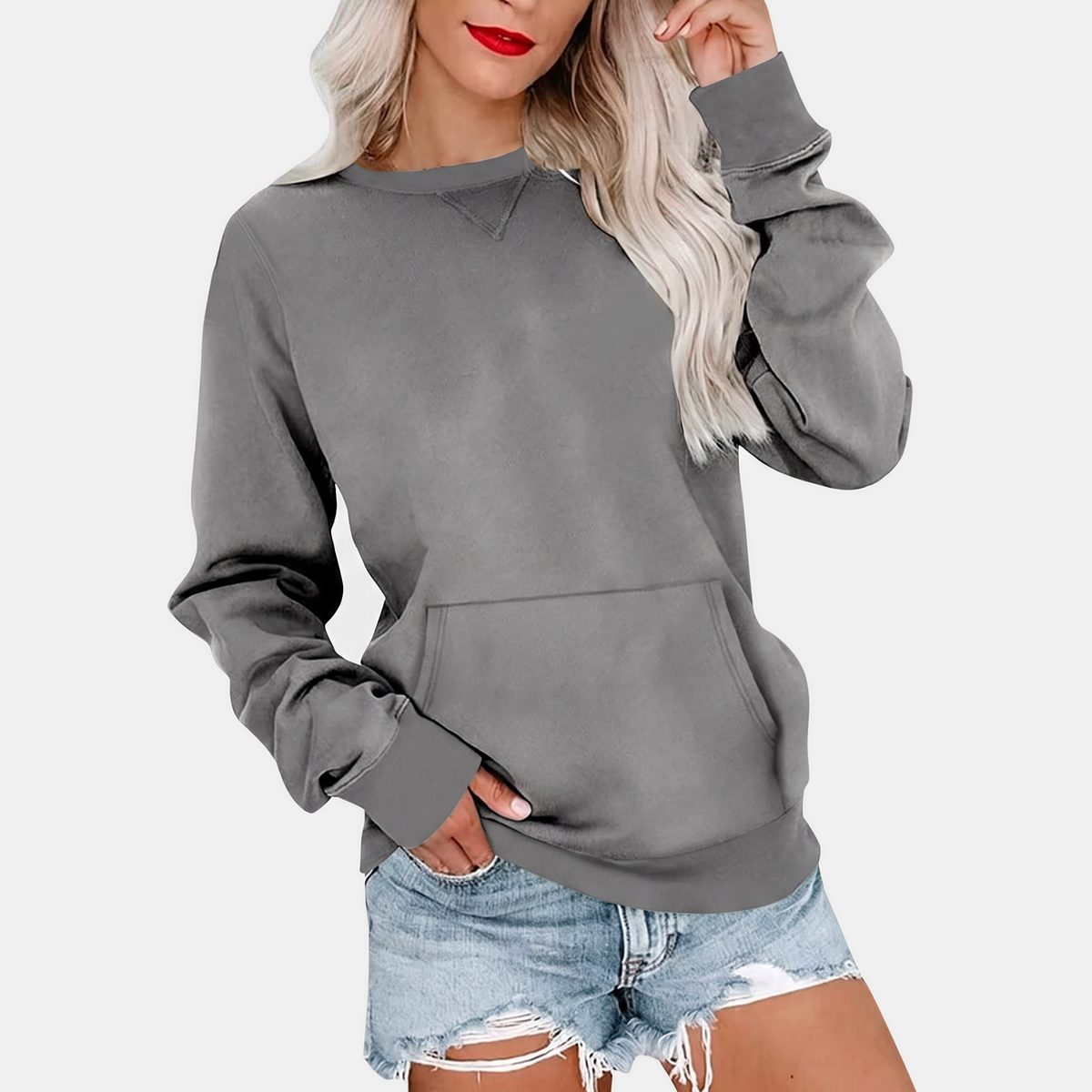 Women's Crewneck Kangaroo Pocket Oversized Sweatshirt