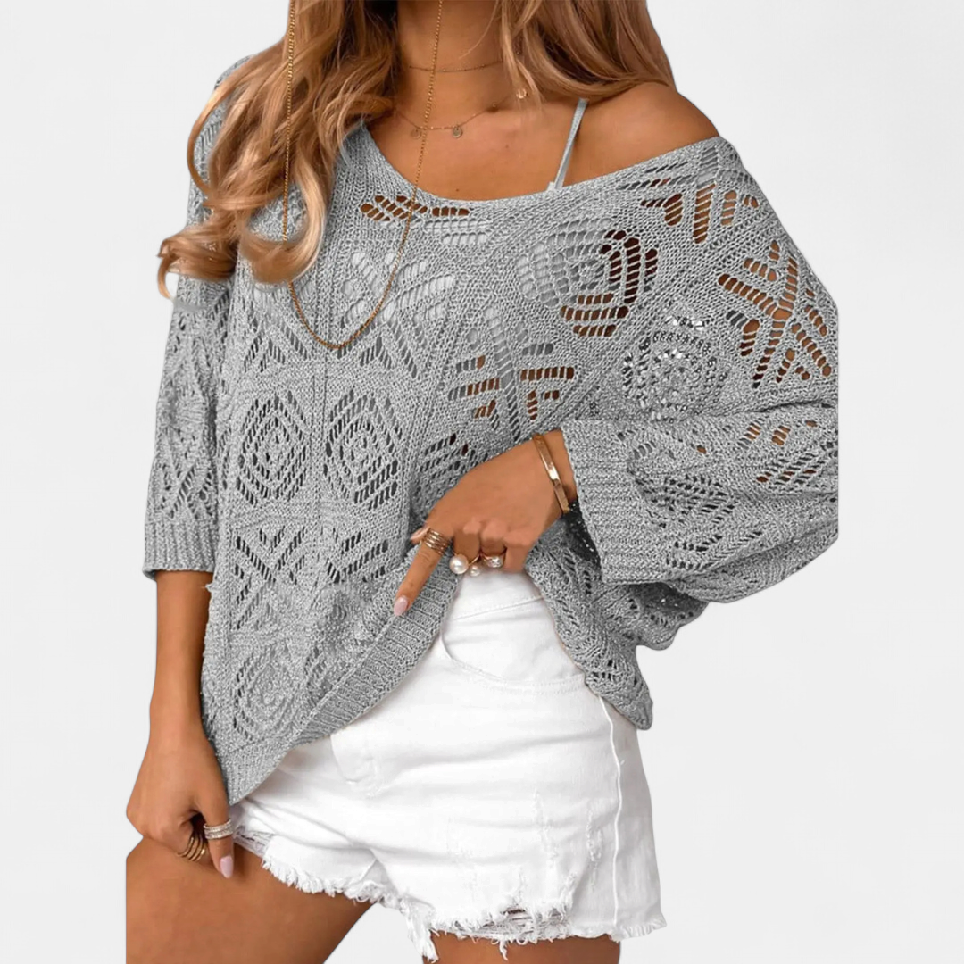 OTTOLINE™ – Crochet Open-Knit Batwing Pullover