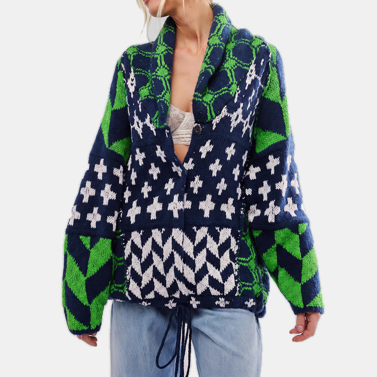Women's Button Front Balloon Sleeve Oversized Cardigan Sweater