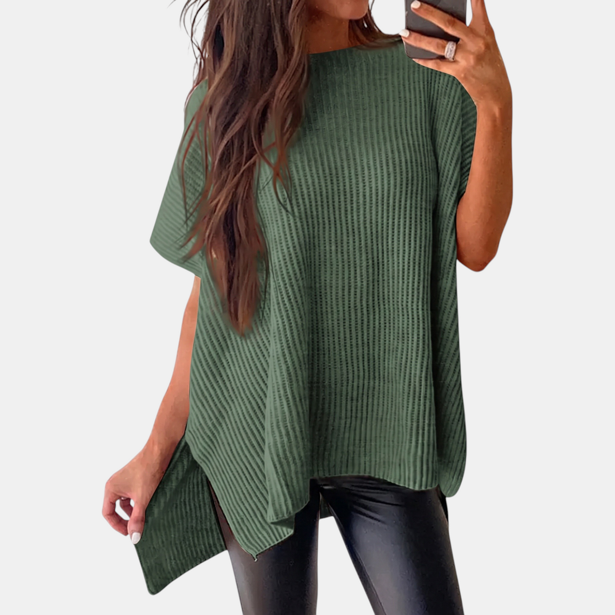 Women's Oversized Drop Shoulder Knit Sweater with Side Slits