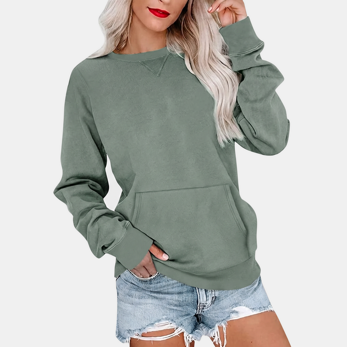 Women's Crewneck Kangaroo Pocket Oversized Sweatshirt