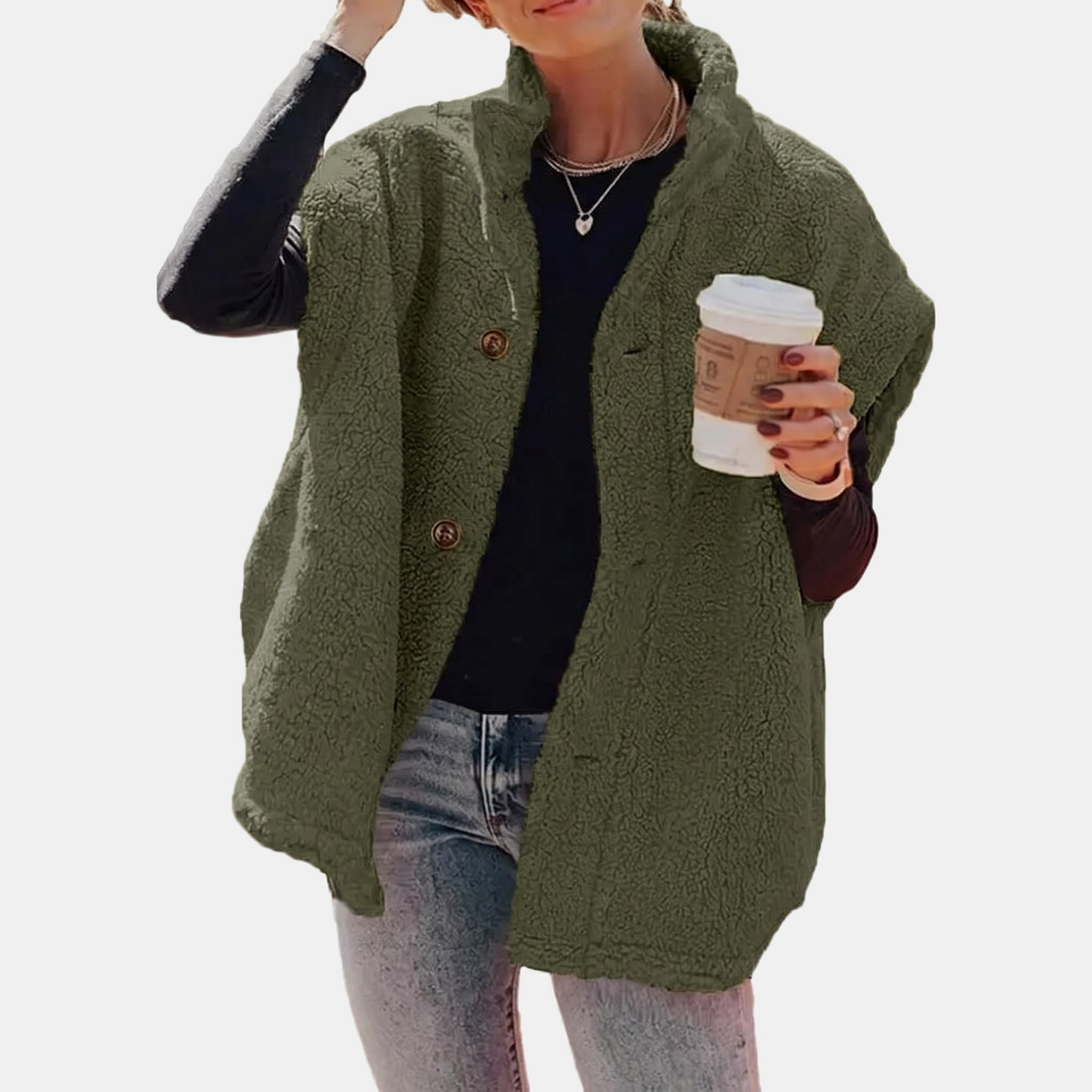 Women's Fuzzy Sherpa Button Front Oversized Fleece Vest with Pockets