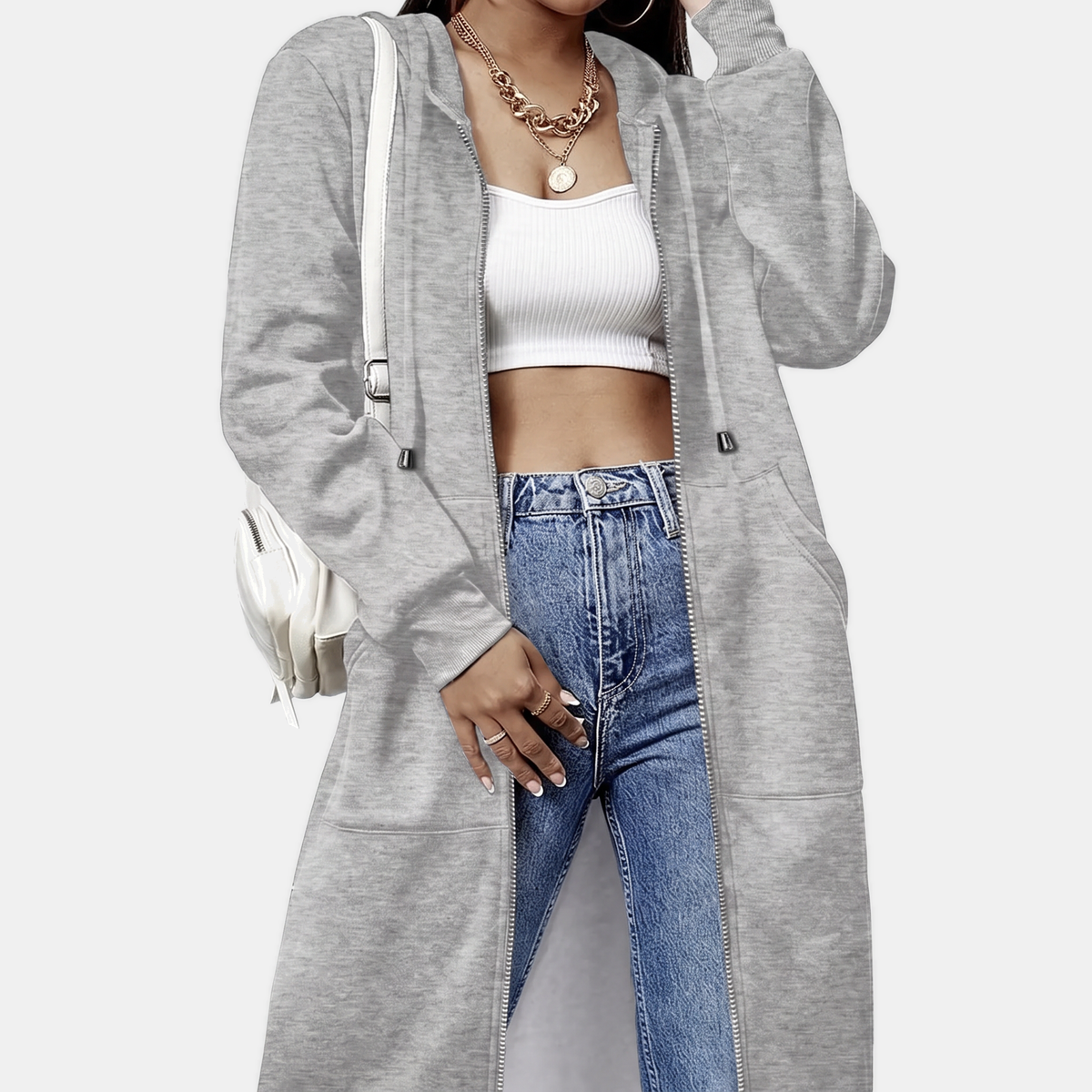 Women's Zip Up Oversized Hoodie Longline Fleece Sweatshirt