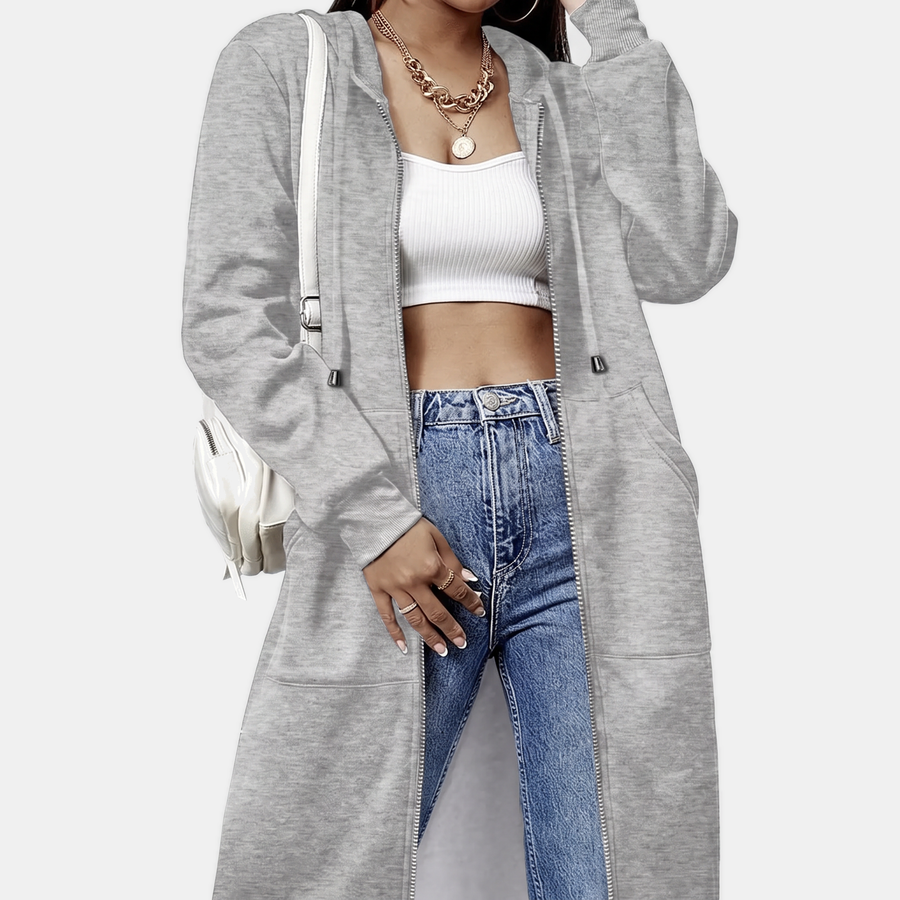 Women's Zip Up Oversized Hoodie Longline Fleece Sweatshirt