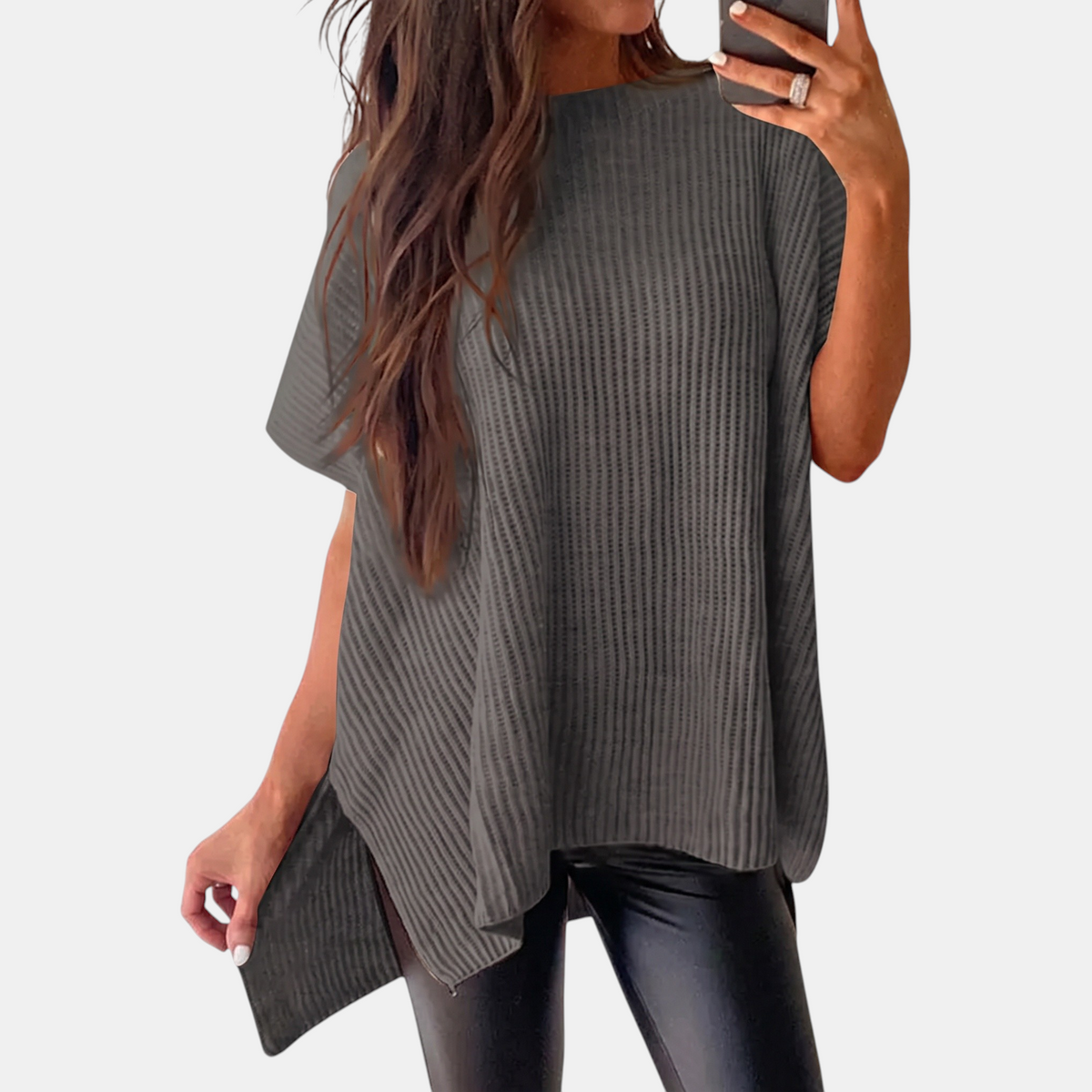 Women's Oversized Drop Shoulder Knit Sweater with Side Slits