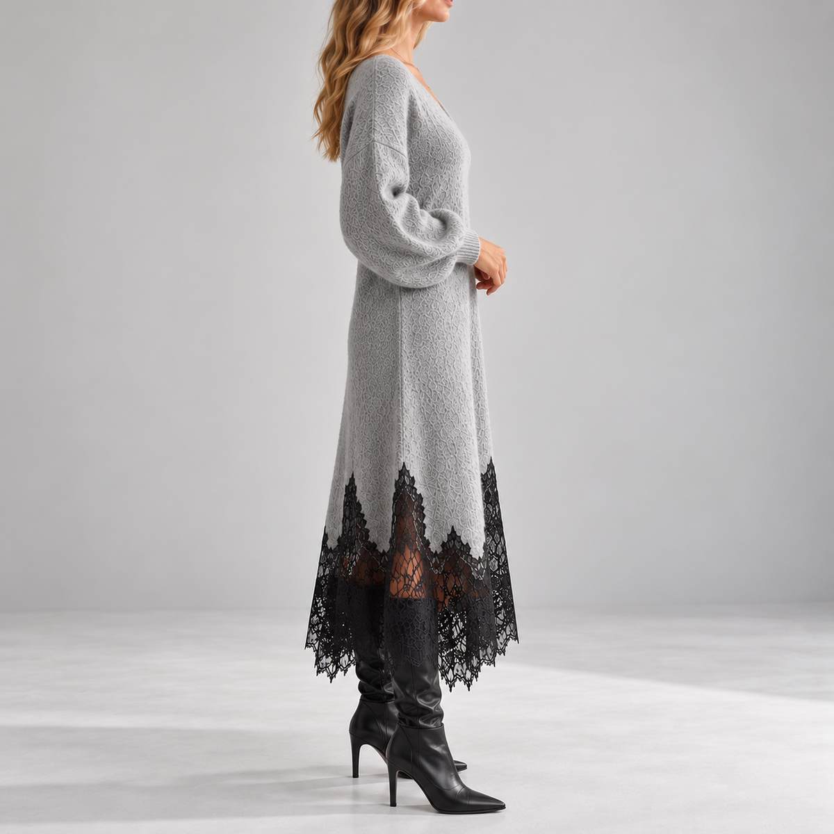 Odette | Lace Trim Sweater Dress