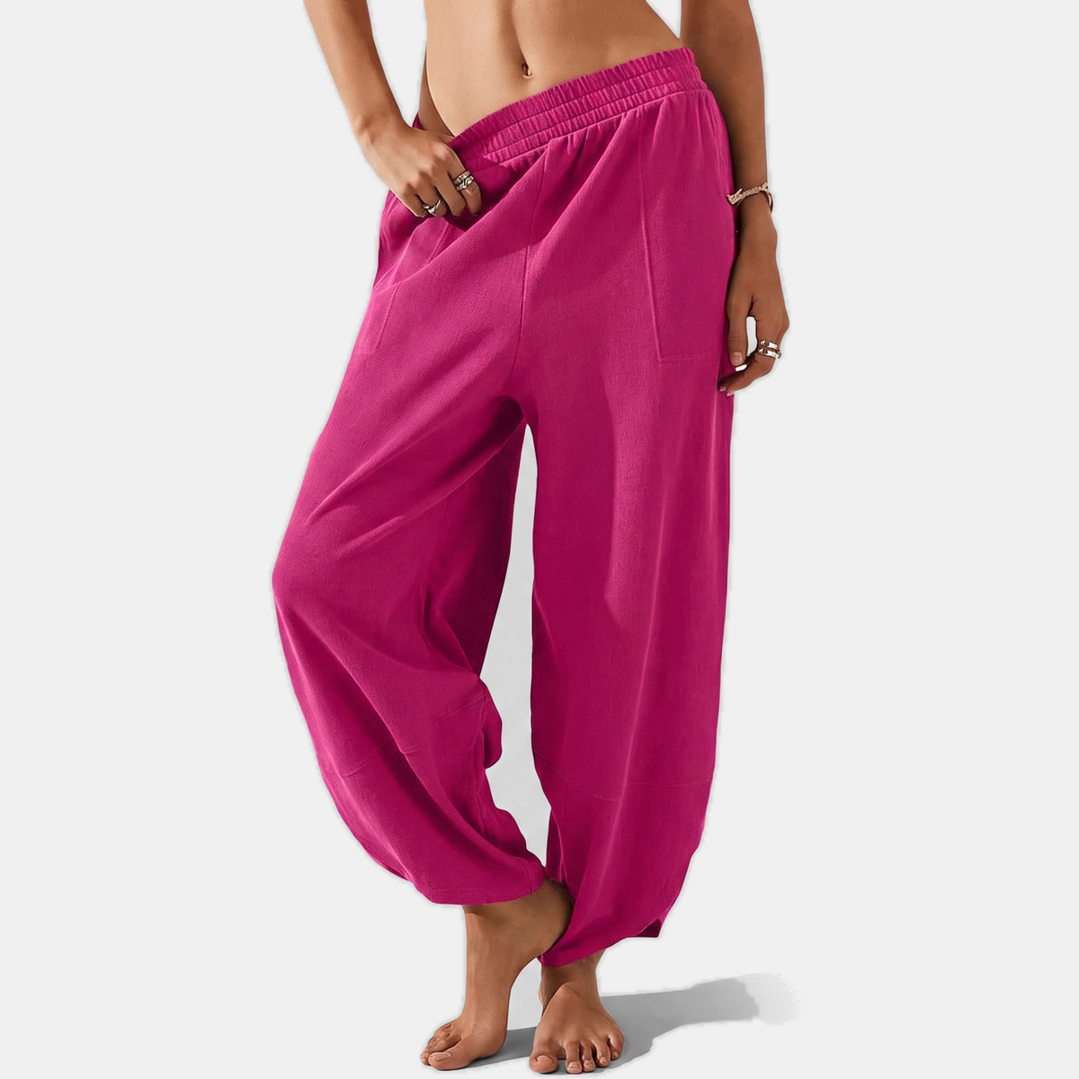 Women's Baggy Wide Leg Pants with Pockets Elastic Waist