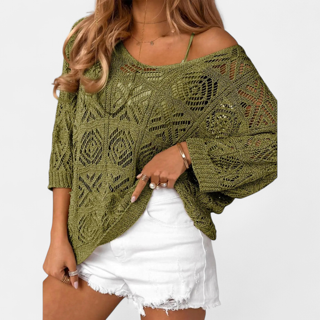 OTTOLINE™ – Crochet Open-Knit Batwing Pullover