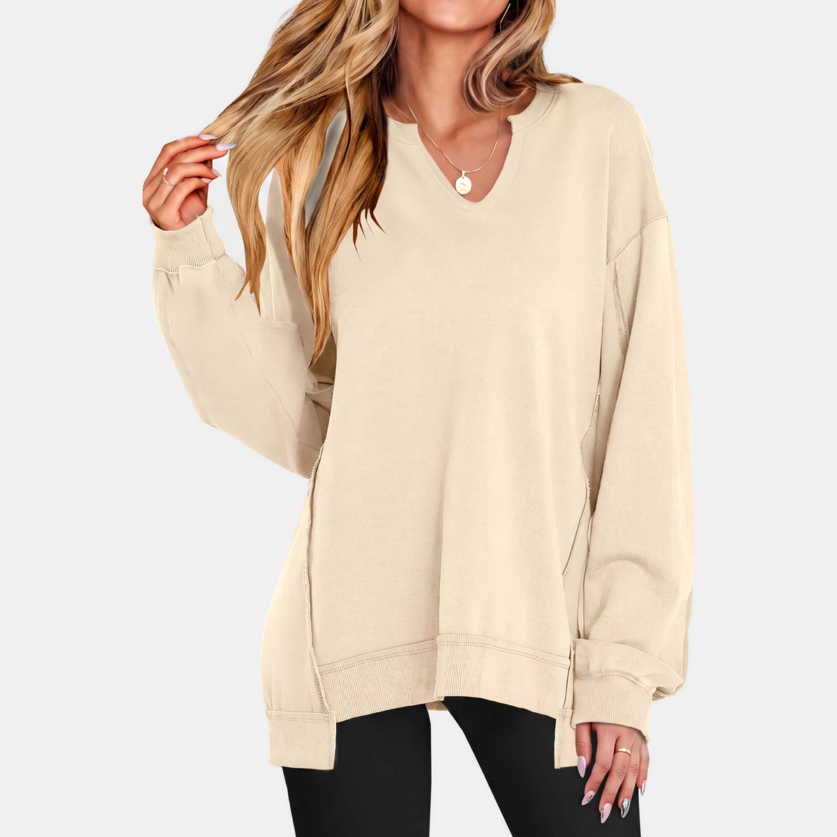Women's Oversized V Neck Sweatshirt Long Sleeve Tunic Pullover