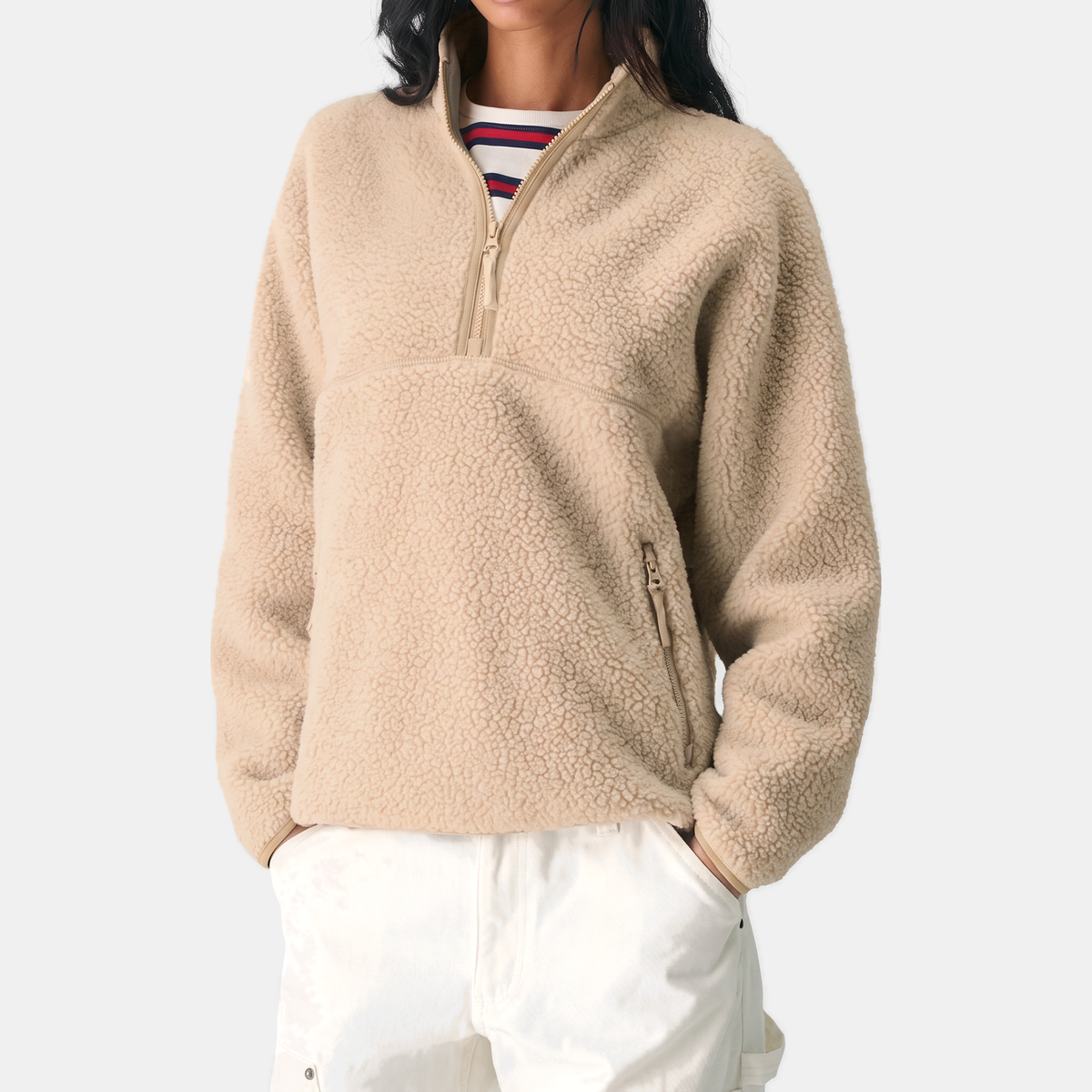 Women's Half Zip Fleece Hoodie Oversized Boucle Pullover