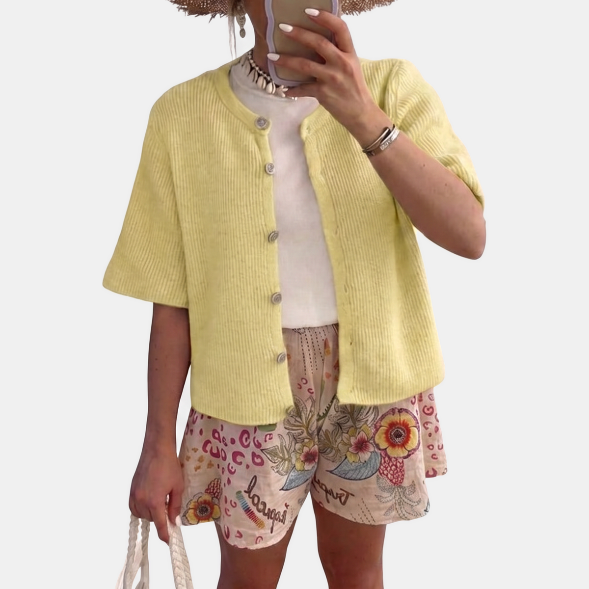 Women's Cropped Short Sleeve Button Front Cardigan Sweater