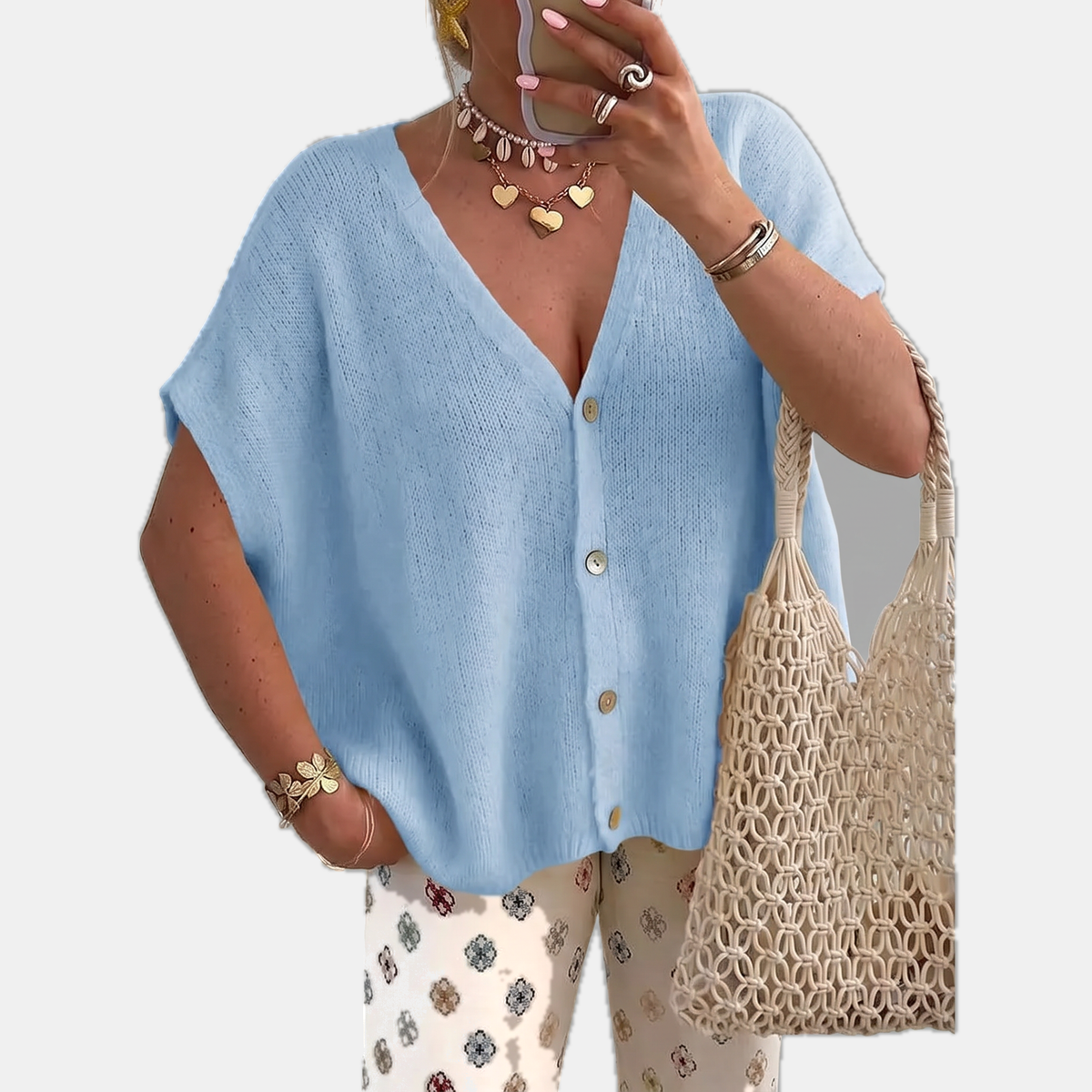 Women's Short Sleeve Button Front Oversized Knit Cardigan