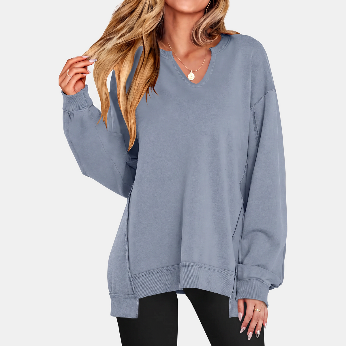 Women's Oversized V Neck Sweatshirt Long Sleeve Tunic Pullover