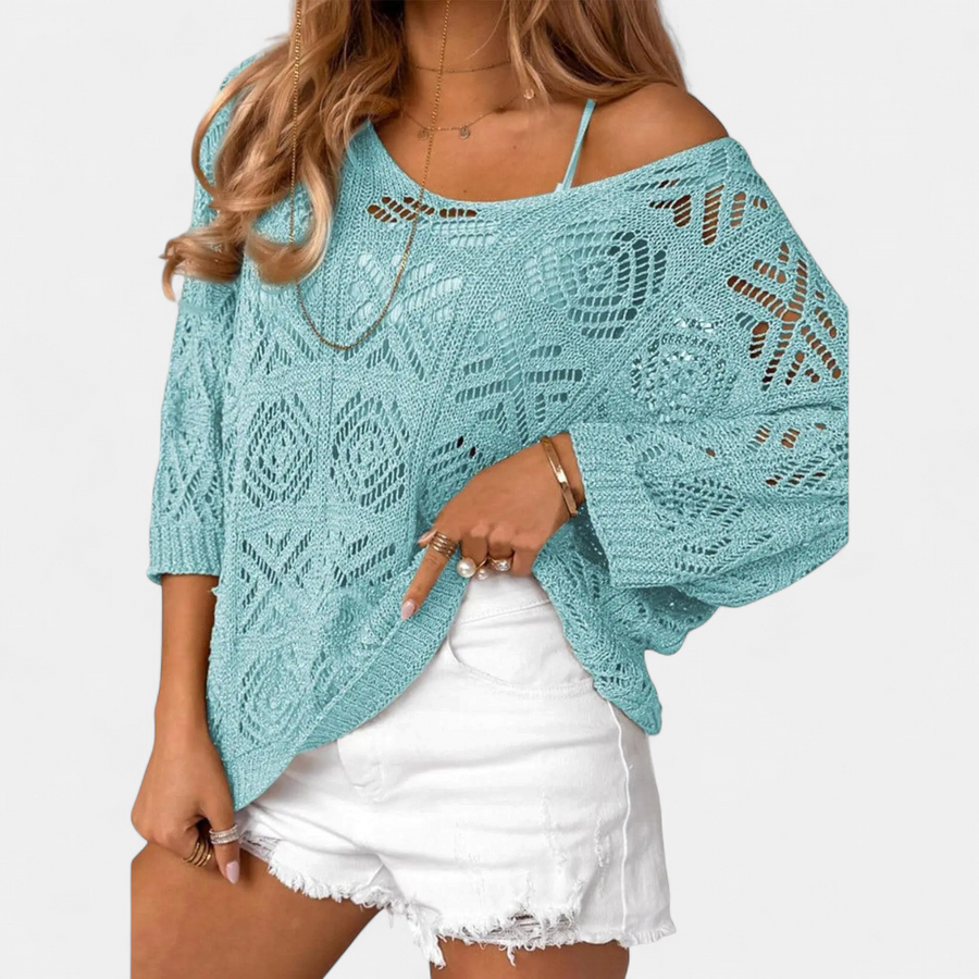 OTTOLINE™ – Crochet Open-Knit Batwing Pullover