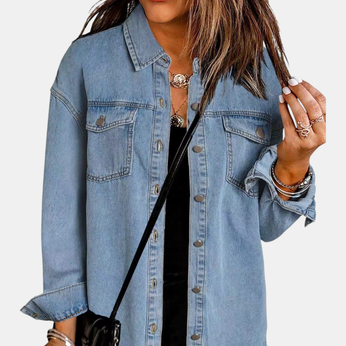 Women's Washed Snap Button Denim Jacket Oversized Fit
