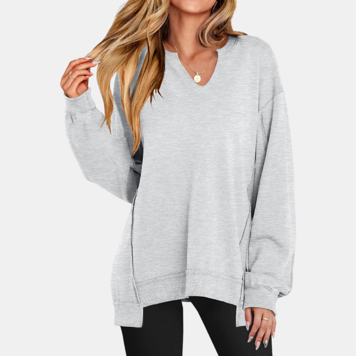 Women's Oversized V Neck Sweatshirt Long Sleeve Tunic Pullover