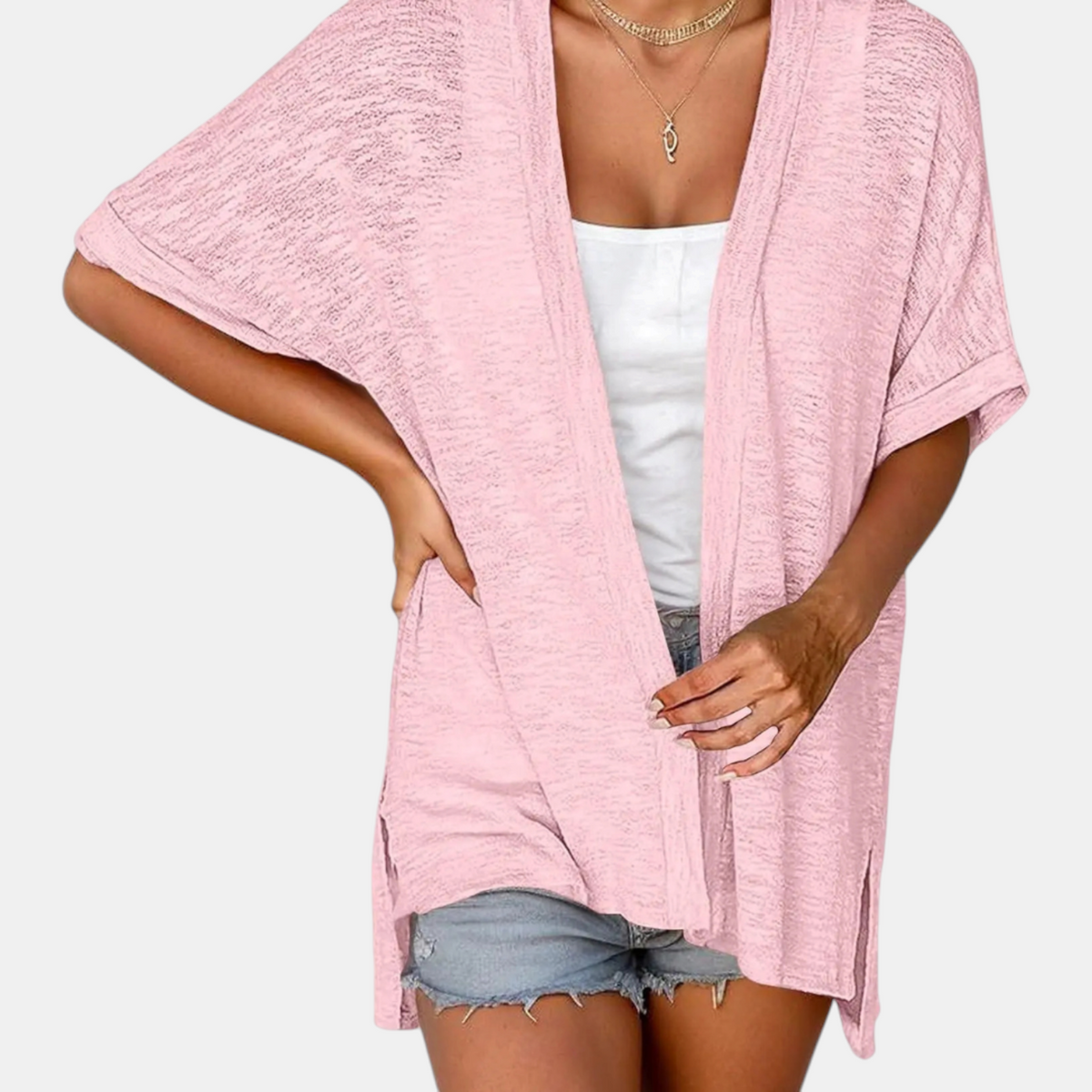 Women's Short Sleeve Open Front Cardigan Oversized Batwing Knit