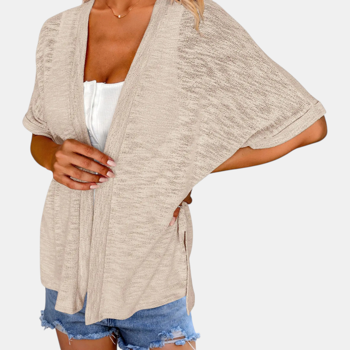 Women's Short Sleeve Open Front Cardigan Oversized Batwing Knit
