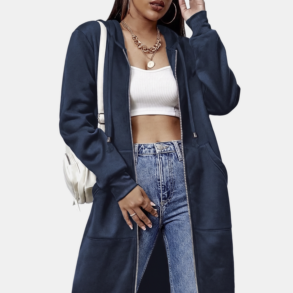 Women's Zip Up Oversized Hoodie Longline Fleece Sweatshirt