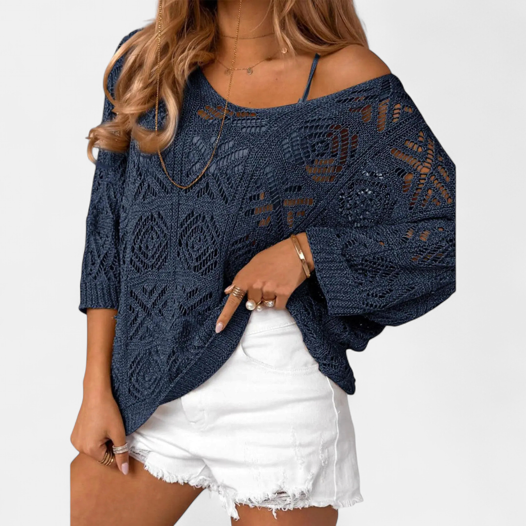 OTTOLINE™ – Crochet Open-Knit Batwing Pullover