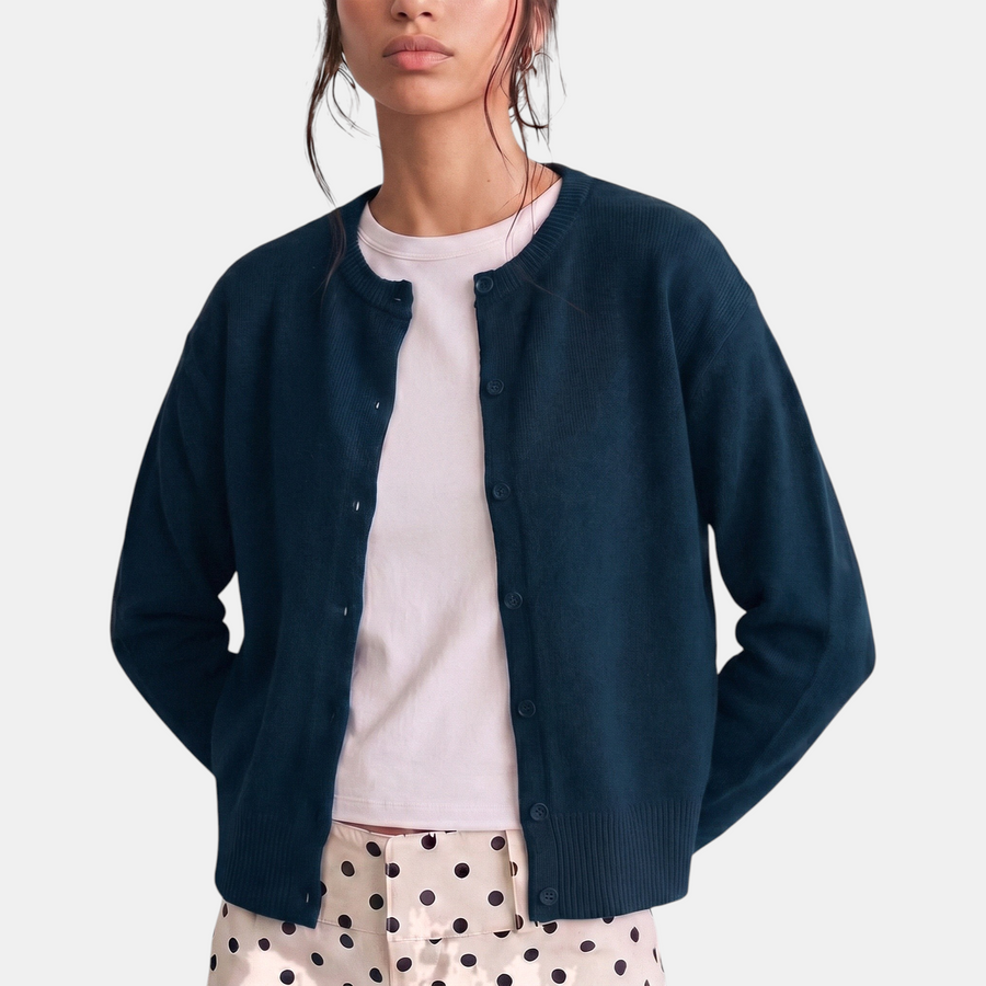 Women's Cropped Cardigan Sweater Button Front Fine Knit