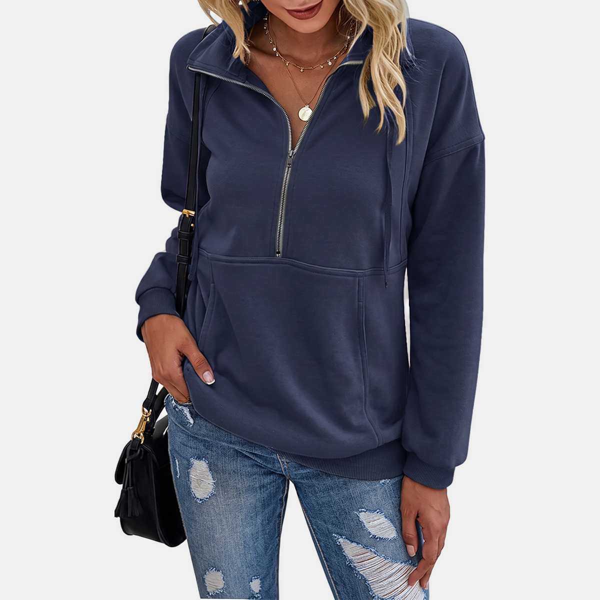 Women's Half Zip Fleece Hoodie Sweatshirt Oversized Pullover