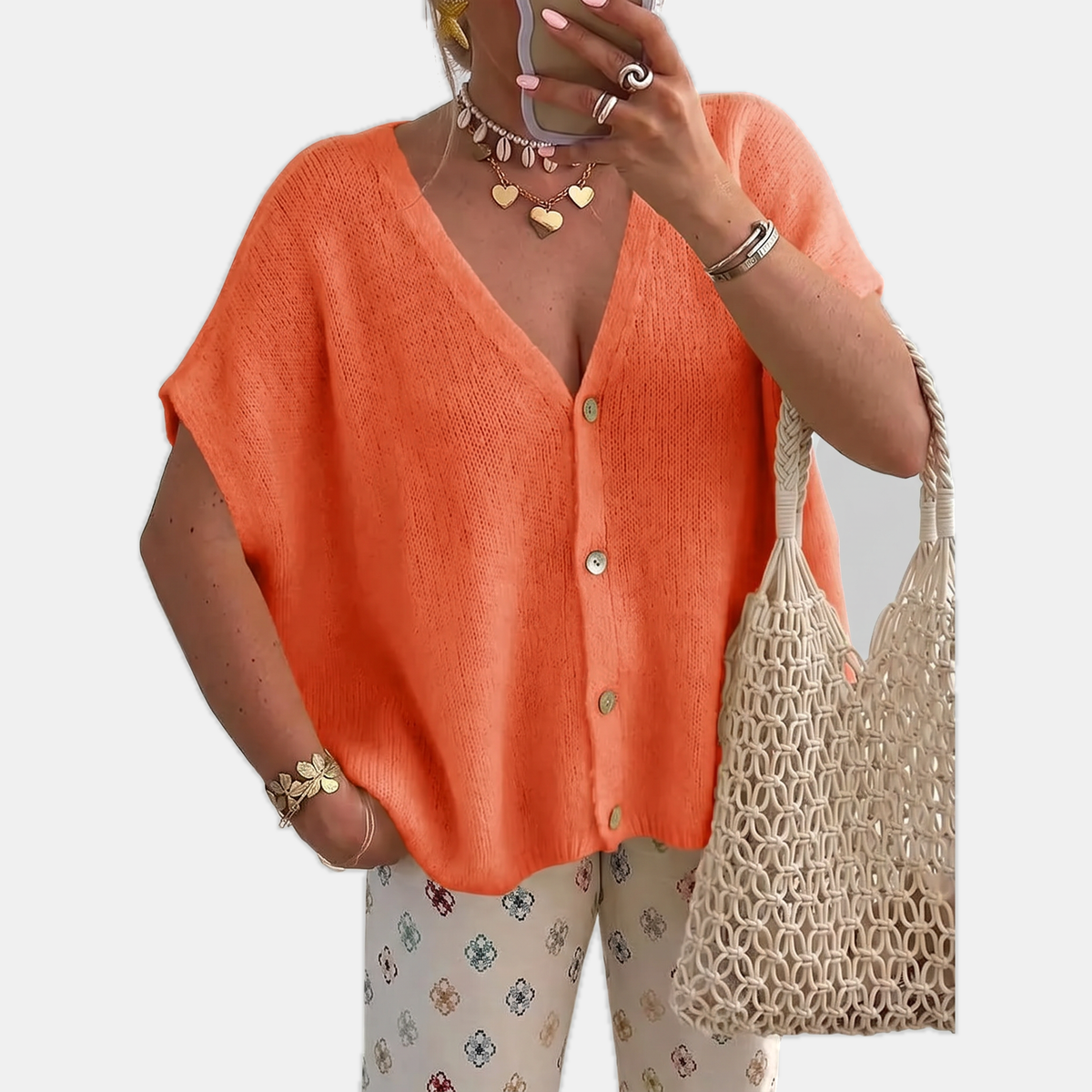 Women's Short Sleeve Button Front Oversized Knit Cardigan