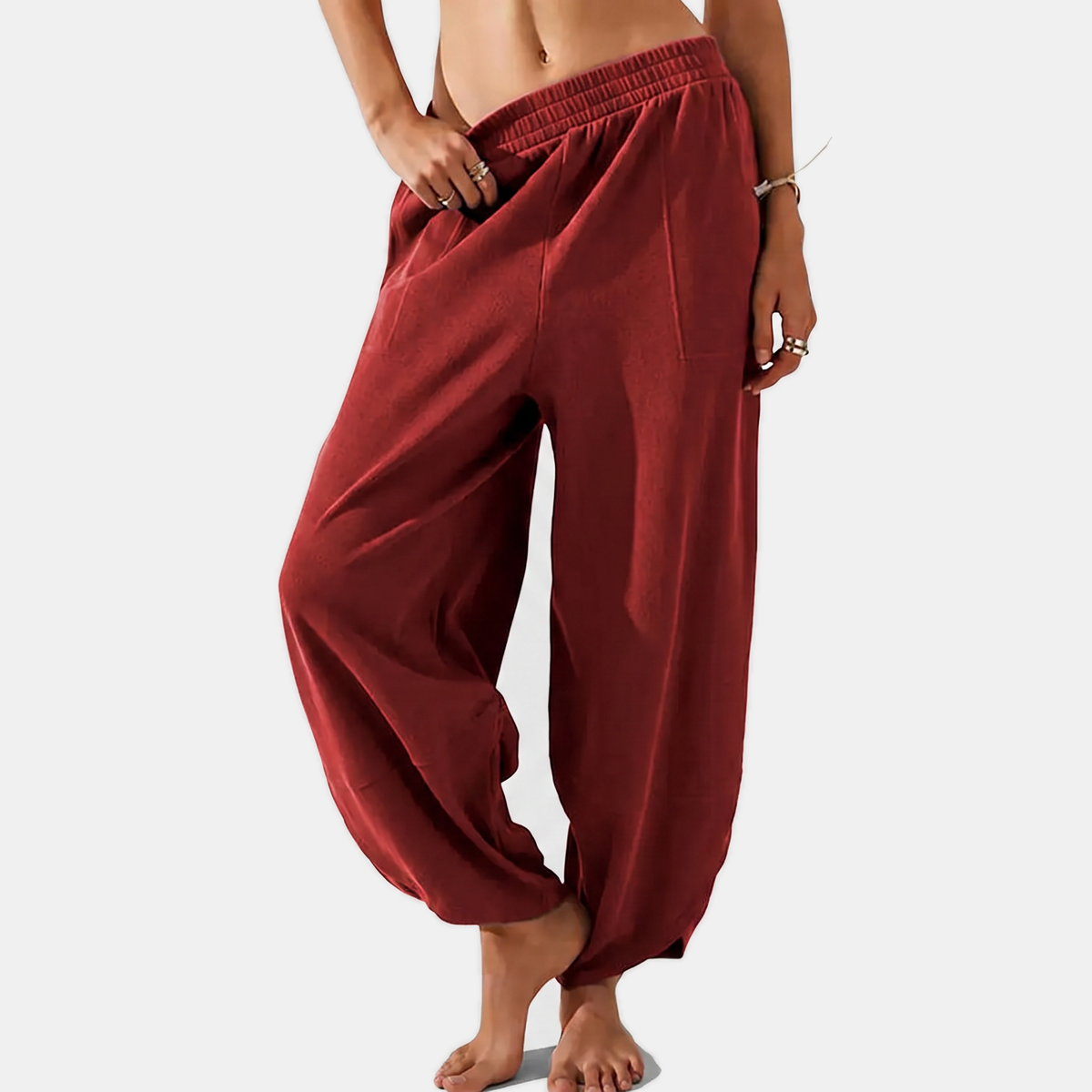 Women's Baggy Wide Leg Pants with Pockets Elastic Waist