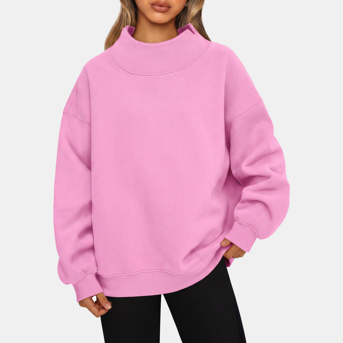 Women's Oversized Hoodie Fleece Mock Neck Pullover Sweatshirt