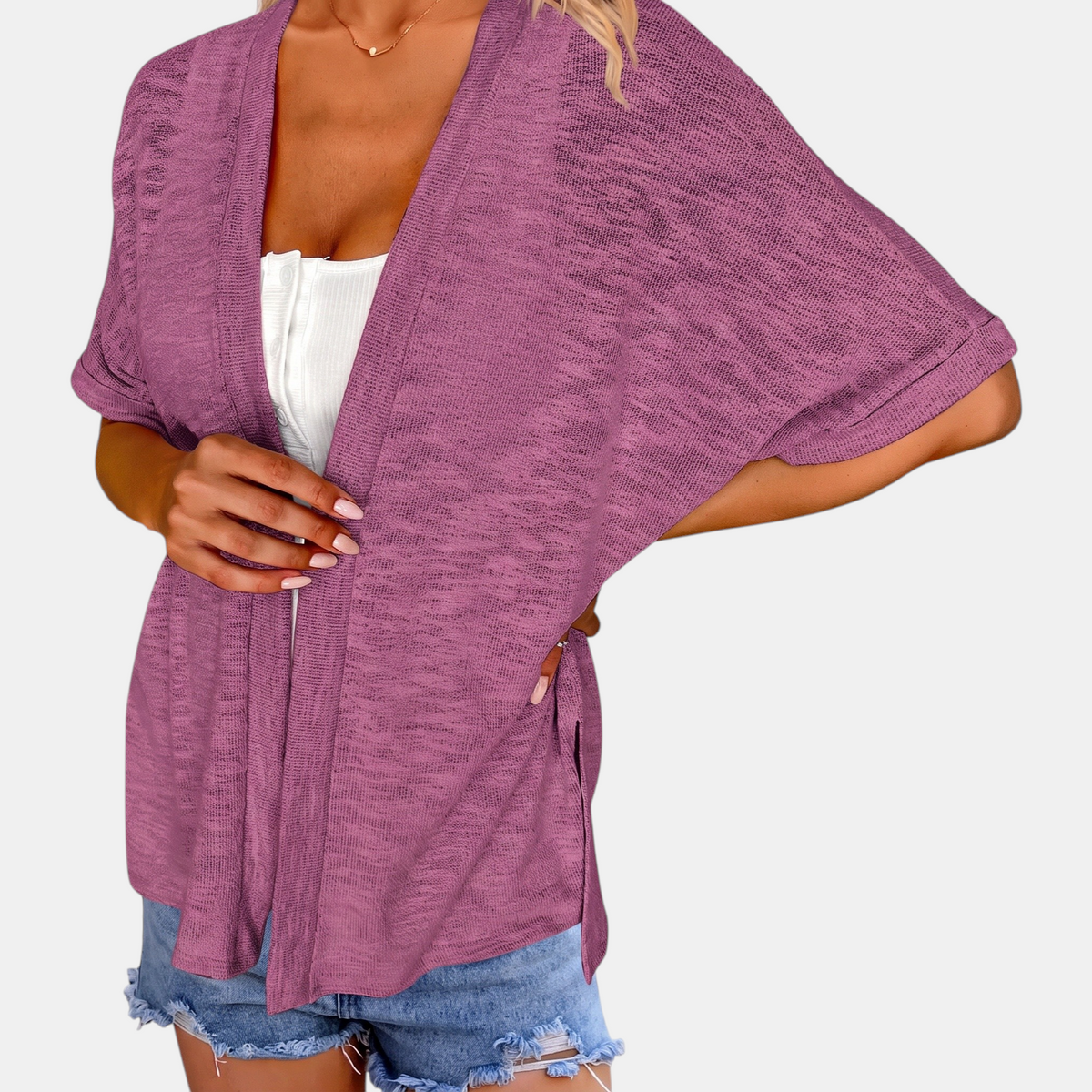 Women's Short Sleeve Open Front Cardigan Oversized Batwing Knit