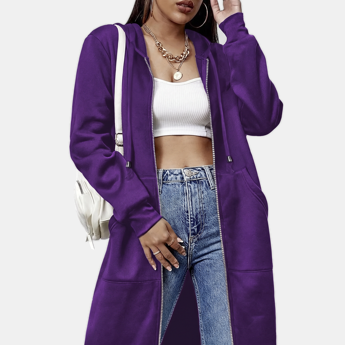 Women's Zip Up Oversized Hoodie Longline Fleece Sweatshirt