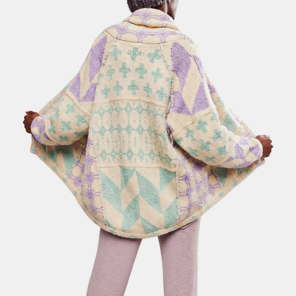 Women's Abstract Print Cardigan Sweater Oversized Open Front Knit