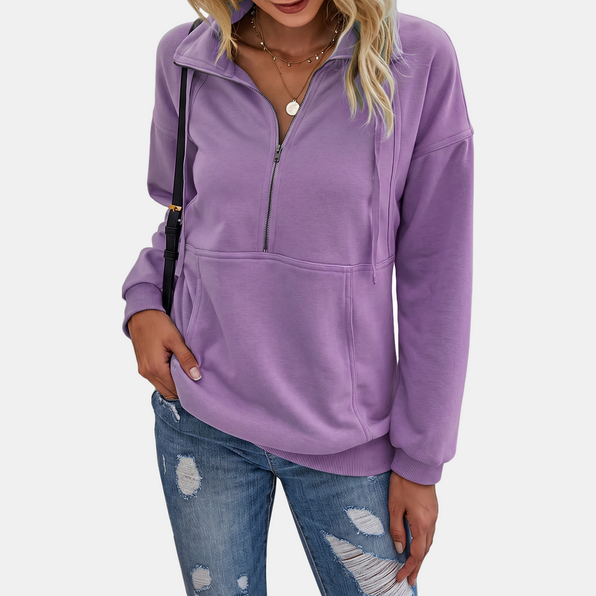 Women's Half Zip Fleece Hoodie Sweatshirt Oversized Pullover