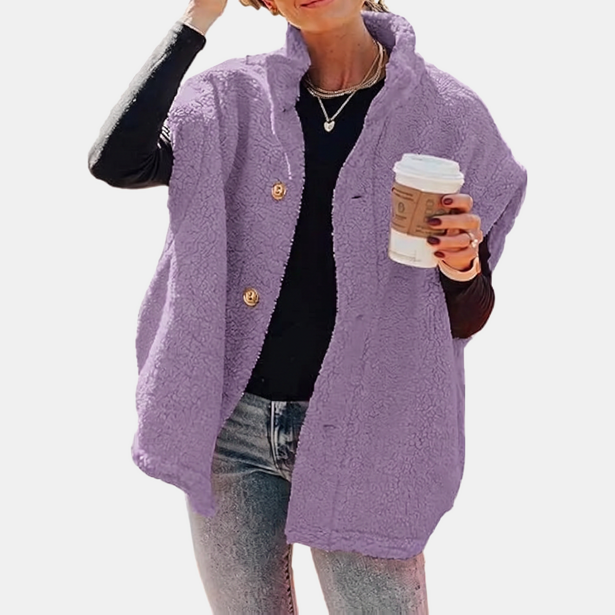 Women's Fuzzy Sherpa Button Front Oversized Fleece Vest with Pockets