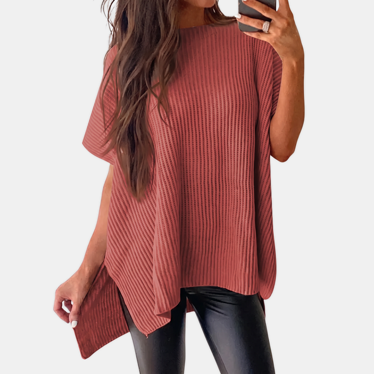 Women's Oversized Drop Shoulder Knit Sweater with Side Slits