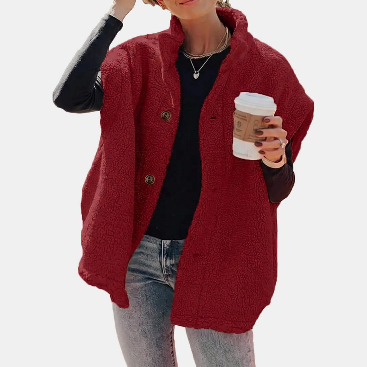 Women's Fuzzy Sherpa Button Front Oversized Fleece Vest with Pockets