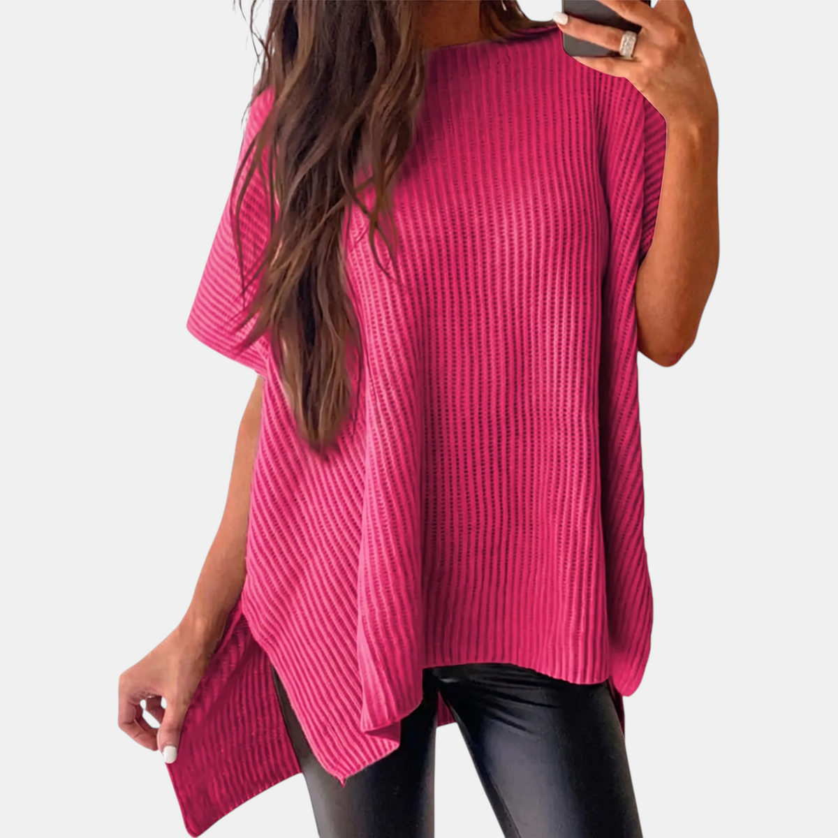 Women's Oversized Drop Shoulder Knit Sweater with Side Slits