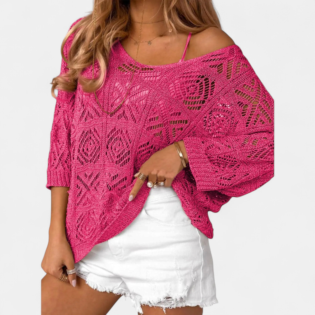 OTTOLINE™ – Crochet Open-Knit Batwing Pullover