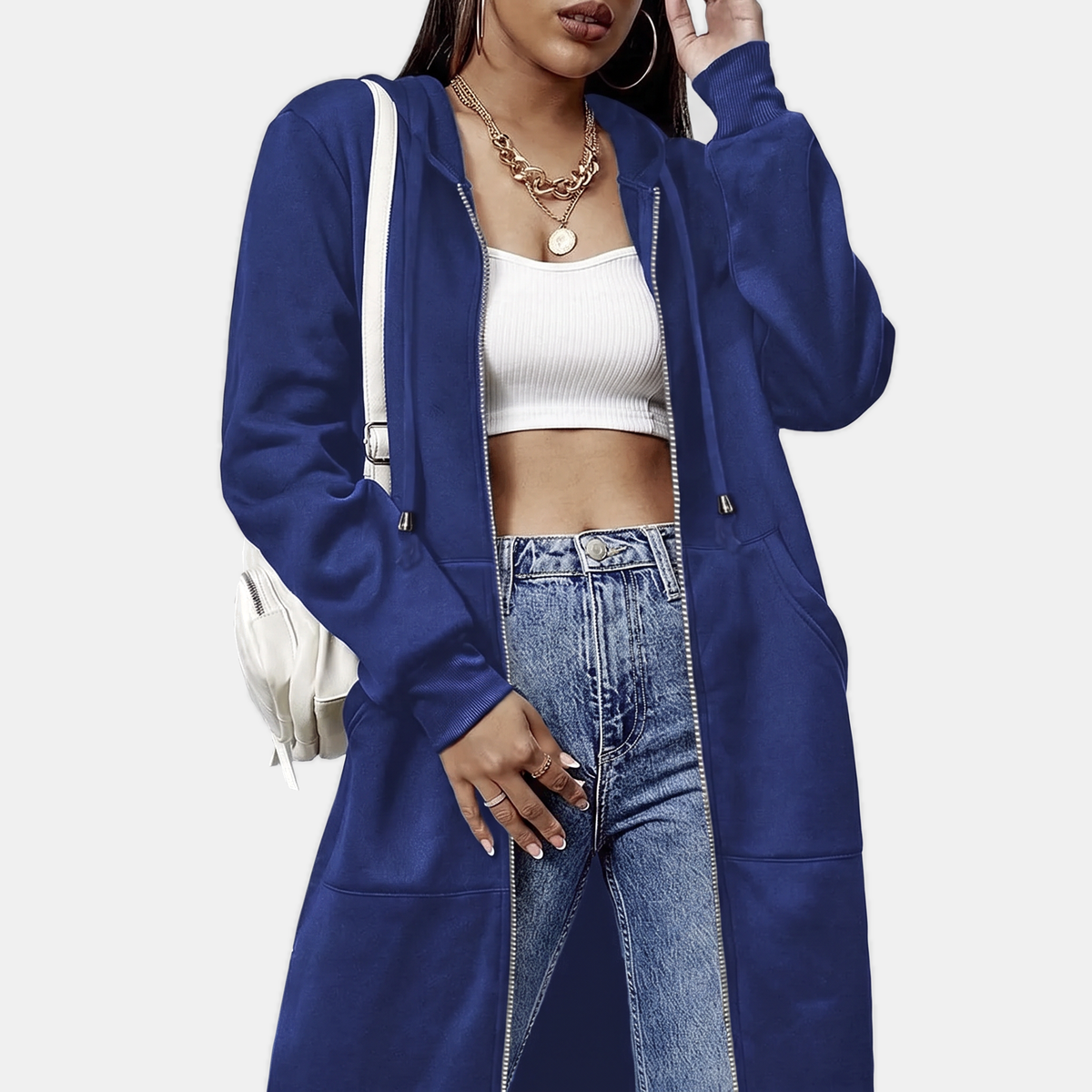 Women's Zip Up Oversized Hoodie Longline Fleece Sweatshirt