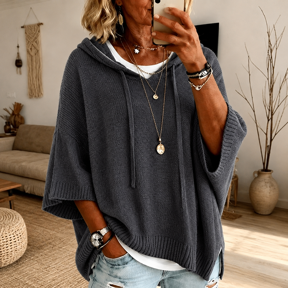 Camille | Charcoal Poncho Sweater