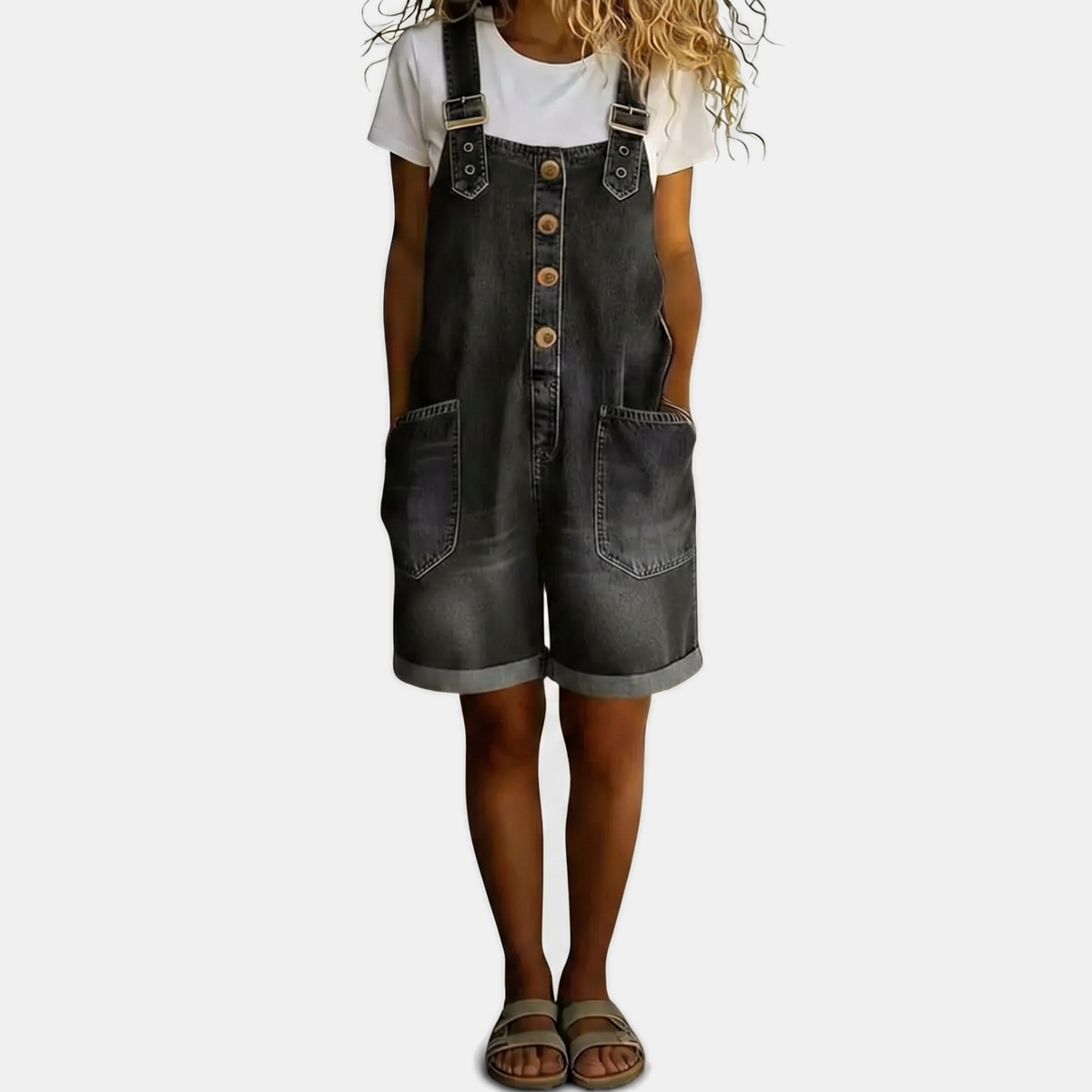 Women's Washed Wide Leg Bib Overall Denim Jumpsuit