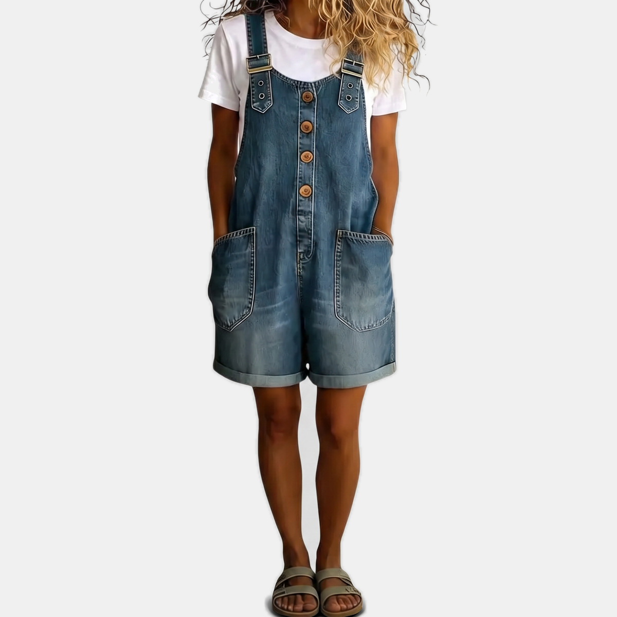 Women's Washed Wide Leg Bib Overall Denim Jumpsuit