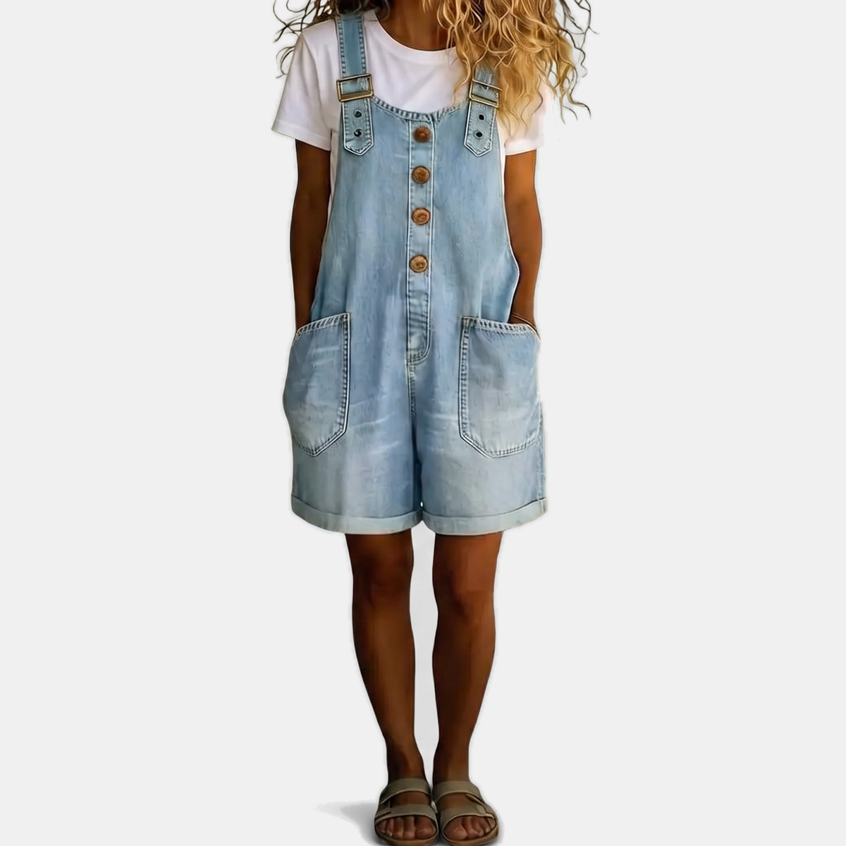 Women's Washed Wide Leg Bib Overall Denim Jumpsuit