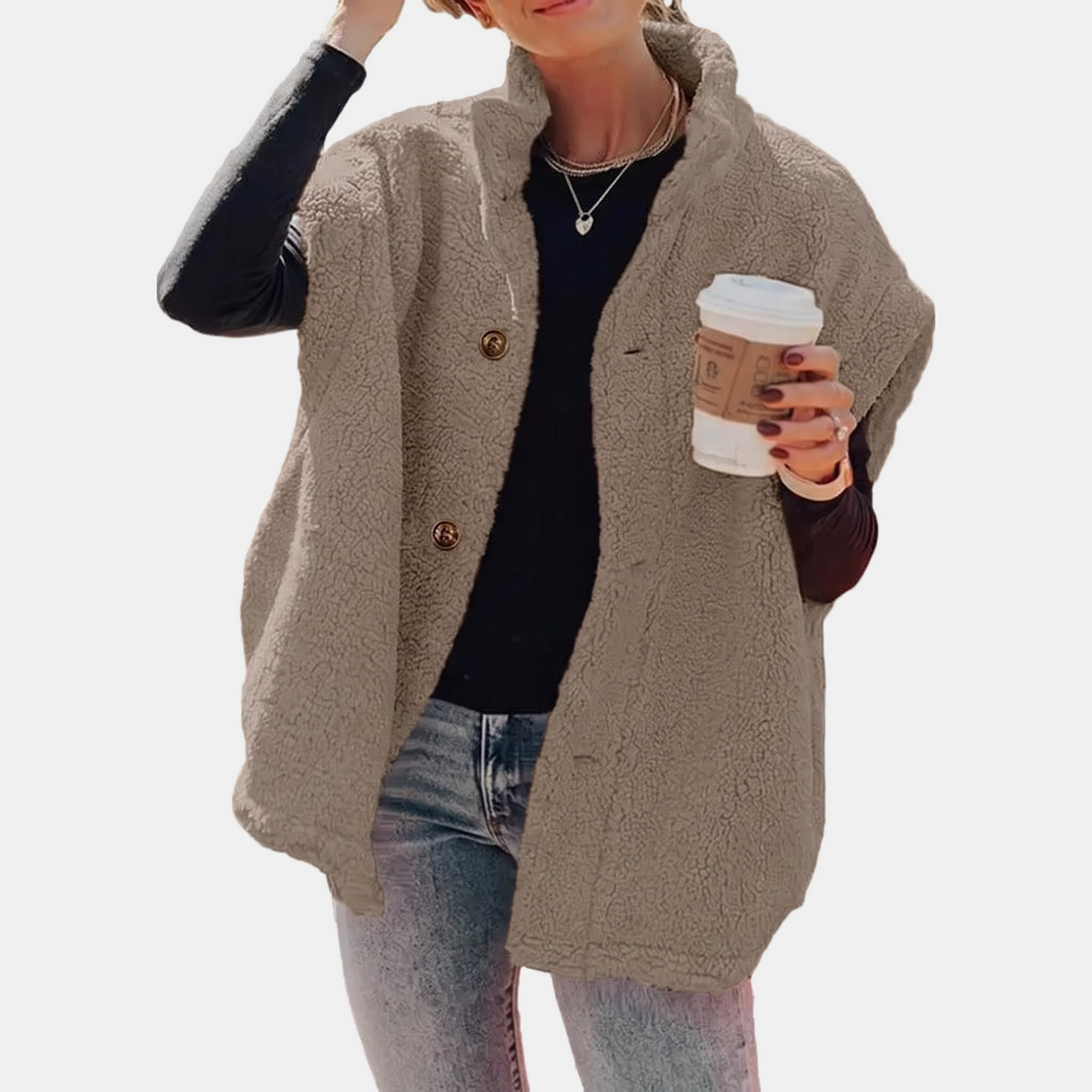 Women's Fuzzy Sherpa Button Front Oversized Fleece Vest with Pockets