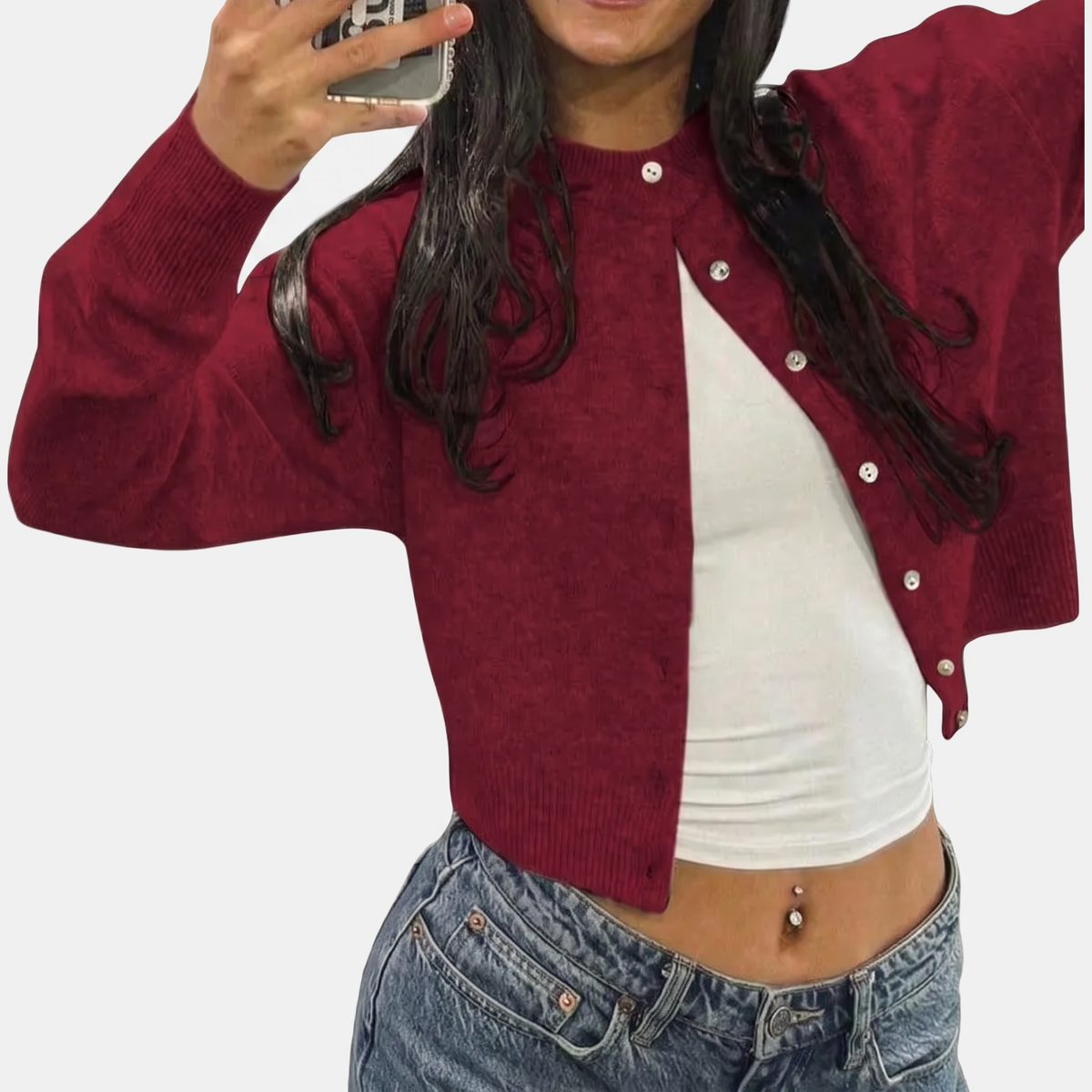 Women's Pearl Button Front Cropped Cardigan Sweater