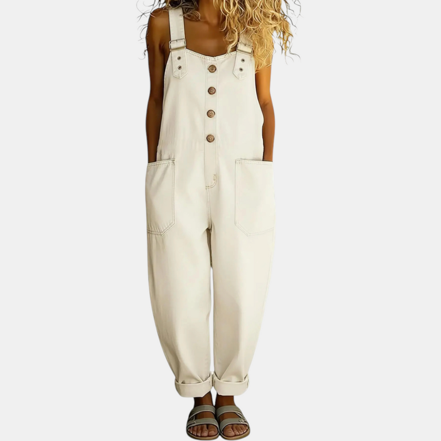 Women's Washed Wide Leg Bib Overall Denim Jumpsuit